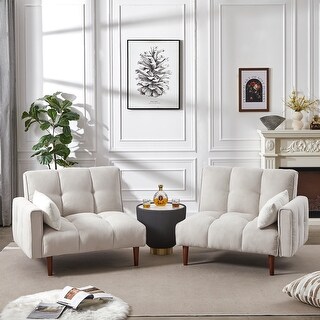 Modern Fabric Linen Upholstered Futon Sofa bed with Wooden Legs & 2 ...