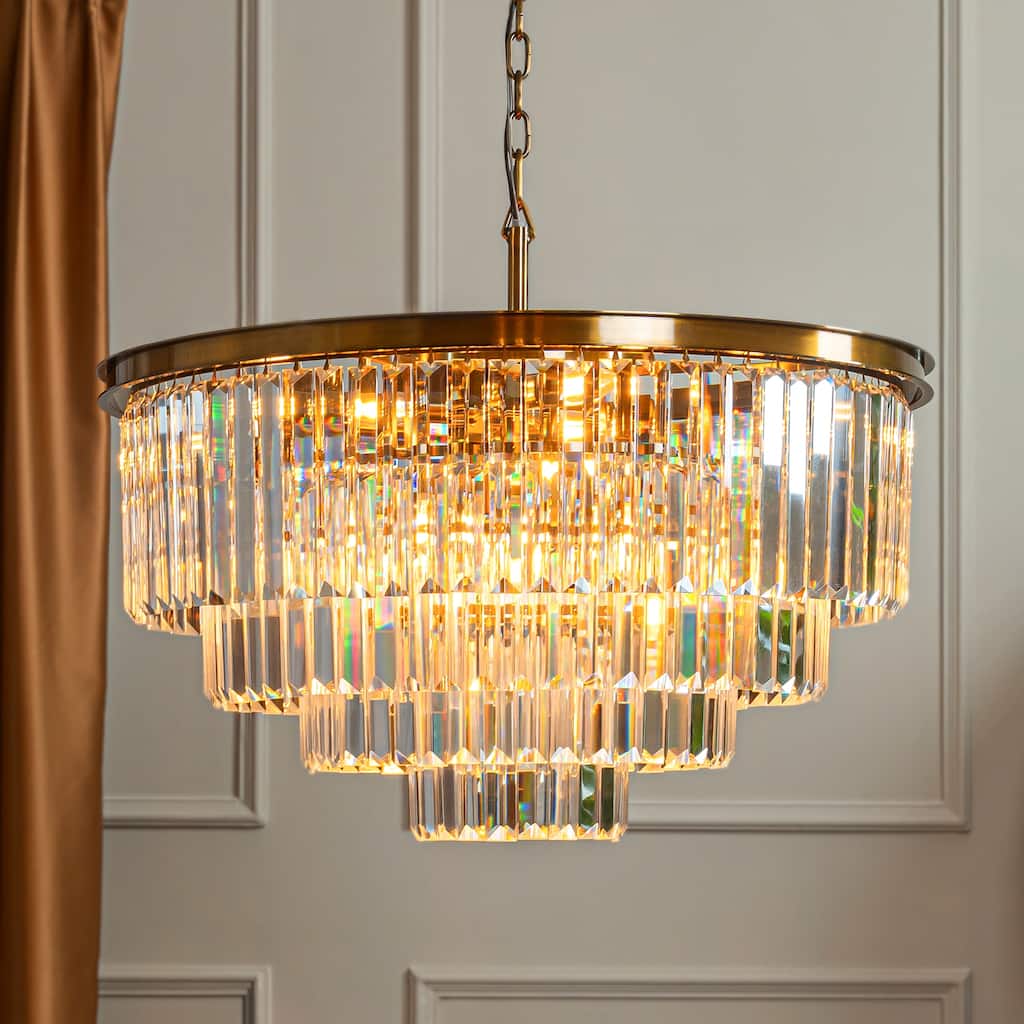 8-Lights Mid-Century Modern 4-Tier Round Fringe Crystal Chandelier - W31.5"