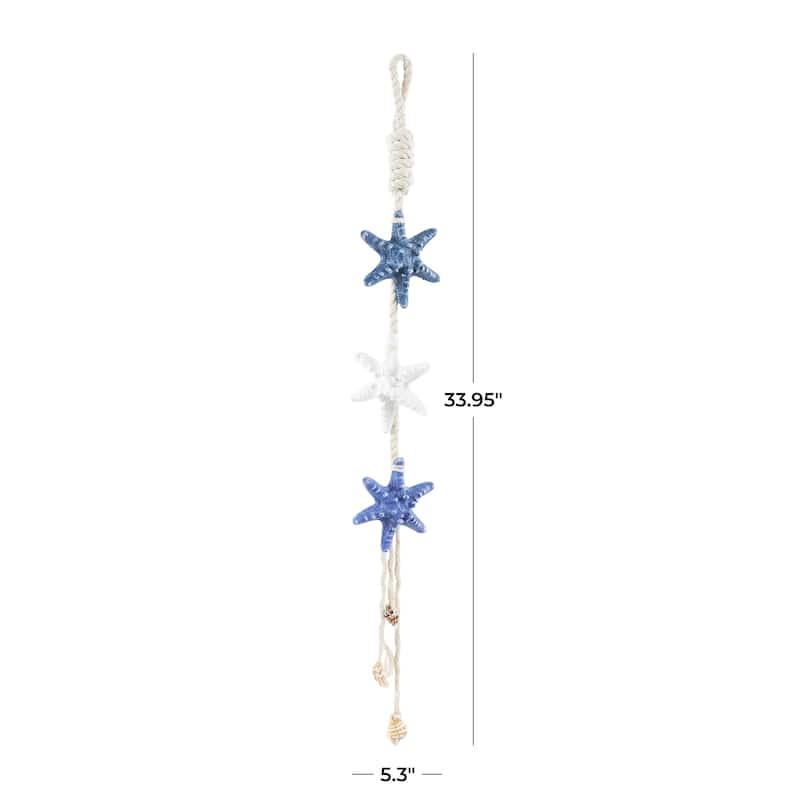Resin Starfish Handmade Layered Home Wall Decor with White Hanging Rope and Seashell Accents - Cream - Roche River Decor
