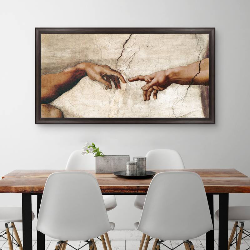 Masterpiece Art Gallery| Creation of Adam Detail by Michelangelo - Framed Canvas Art Print