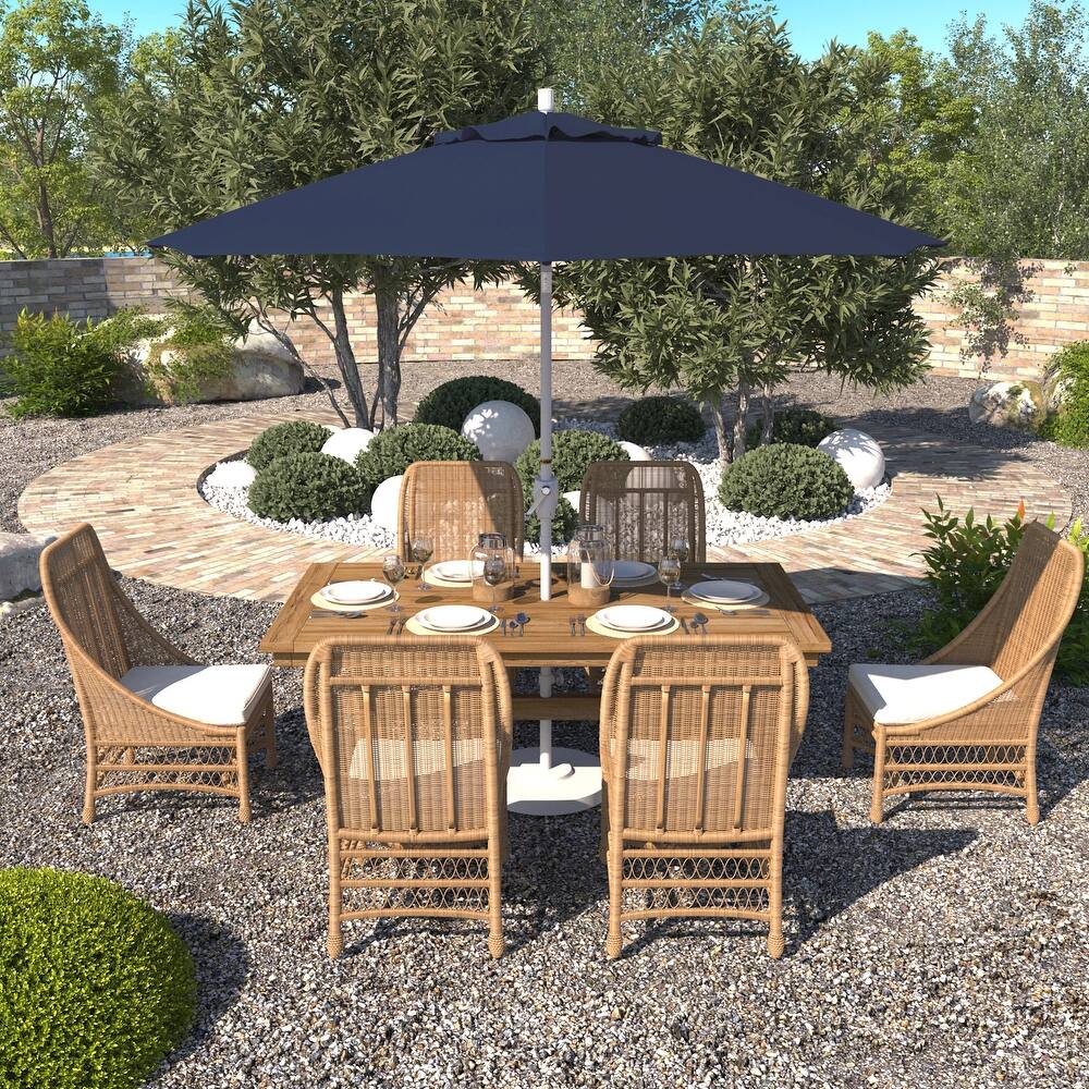 California Umbrella 9' Round Crank Lift Push Button Tilt White Aluminum Patio Umbrella with Pacifica Pacific Blue Fabric