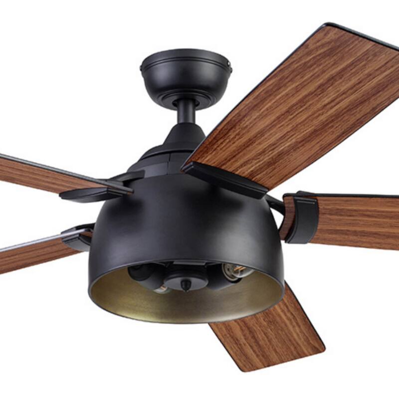 52" Prominence Home Octavia Matte Black Industrial Style LED Ceiling Fan with Light, Remote Control