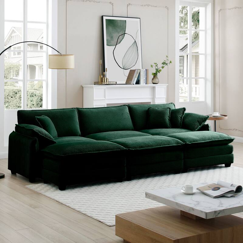 6-piece Corduroy Modular Sleeper Sectional Sofa with 3 Ottomans
