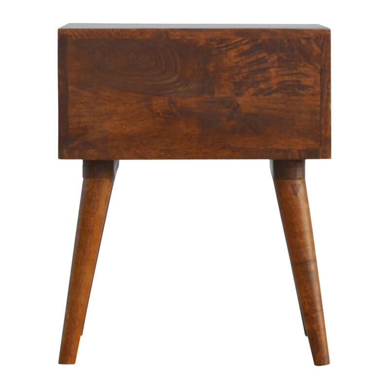 HomeRoots 22" Chestnut Solid Wood Geometric Brass Inlay Two Drawer Nightstand