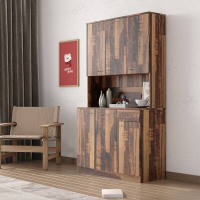 70.87" Tall Wardrobe and Kitchen Cabinet with 6-Doors, 1-Open Shelves and 1-Drawer for Bedroom, Includes Hanging Rod