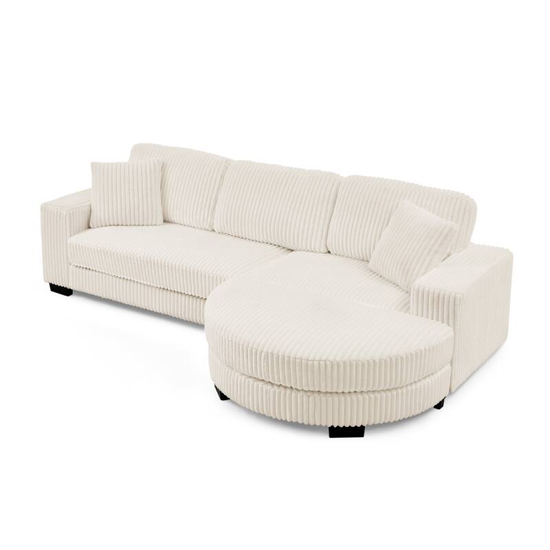 Corduroy Tufted Upholstered Sofa, L-Shaped Modular Sectional Sofa, Convertible Sleeper Sofa with Curved Ottoman