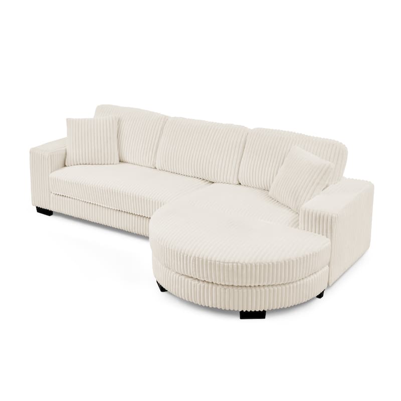 Roomfitters Corduroy Tufted Upholstered Sleeper Sectional Sofa, L-Shape Modular Convertible Sofa with Arc Footstool