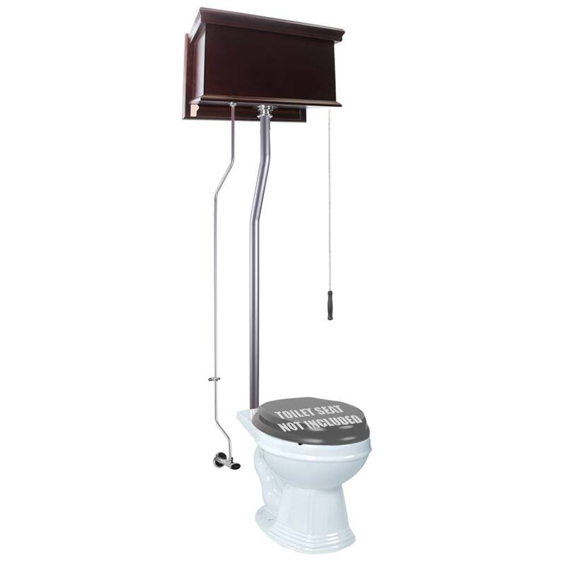 Mahogany Wooden High Tank Toilet Raised Tank, White Round Bowl and Brass L Pipe