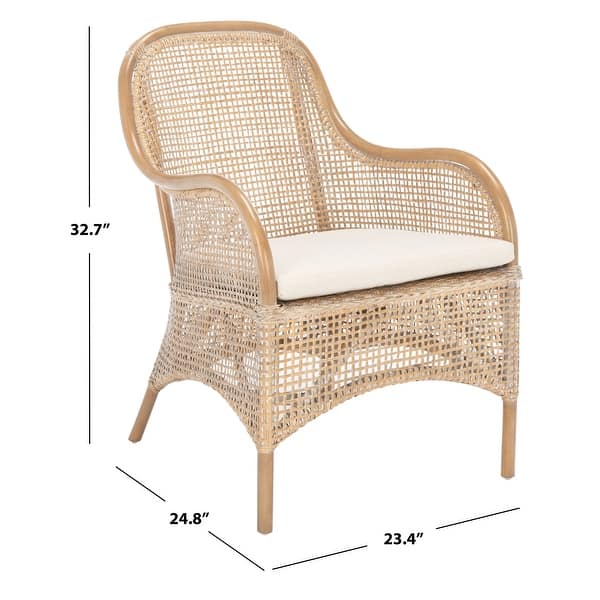 SAFAVIEH Charlie Grey WhiteWash/White Rattan Accent Chair with Cushion - 23.4" W x 24.8" L x 32.7" H