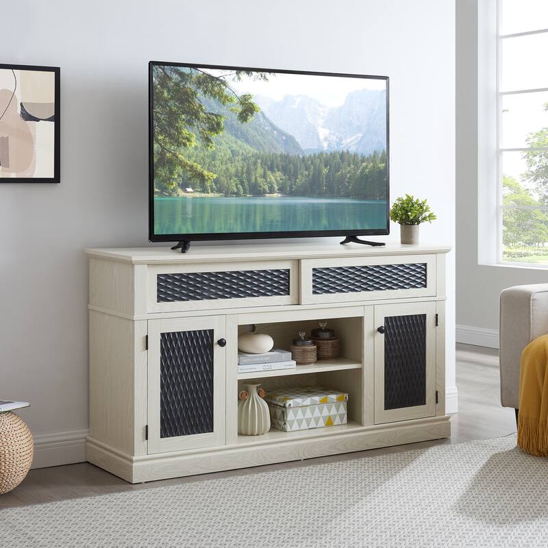 Embossed Pattern TV Stand for TVs Up to 65", Fireplace TV Stand with Storage Cabinet