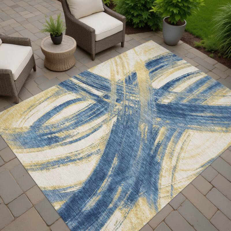 Machine Washable Indoor/ Outdoor Abstract Brushstroke Chantille Rug