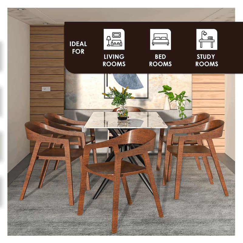 Dining Chair in Oak Wood with Open Back Design and Armrests Set of 2 Rivo Series