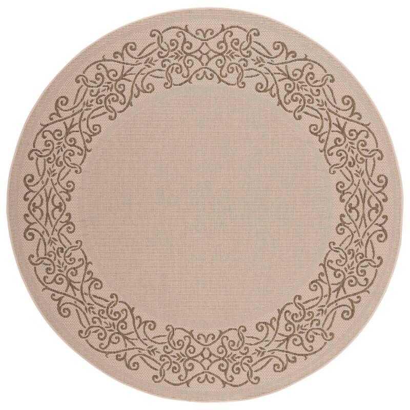 SAFAVIEH Courtyard Ikerne Waterproof Patio Backyard Rug - 6'7" Round - Natural/Brown
