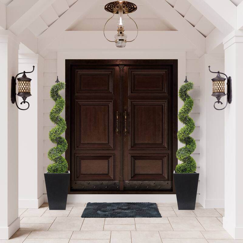 5 ft. Artificial Boxwood Spiral Tree Black Plastic Pot