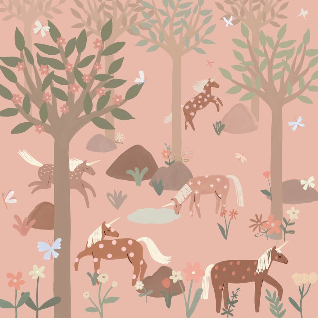 Galerie Wallcoverings Day Dreamers Collection Pink Unicorn 118.1-Inches Wide x 9.3-Feet High 6-Panel Wall Mural