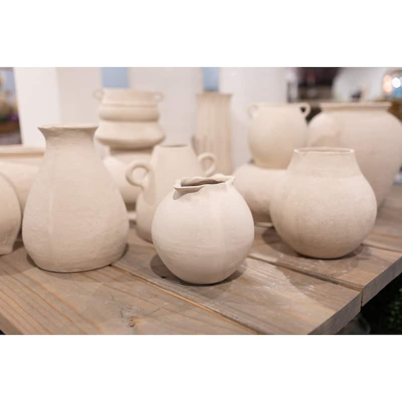 Paper Mache Pot Natural White Dia 12.20" - NATURAL WHITE - NATURAL WHITE