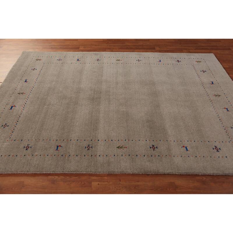Gabbeh Oriental Area Rug Hand-Knotted Beige Tribal Wool Carpet - 5'7" x 7'10"