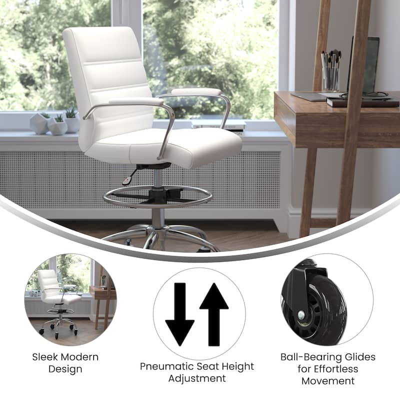 Drafting Chair with Roller Wheels, Adjustable Foot Ring