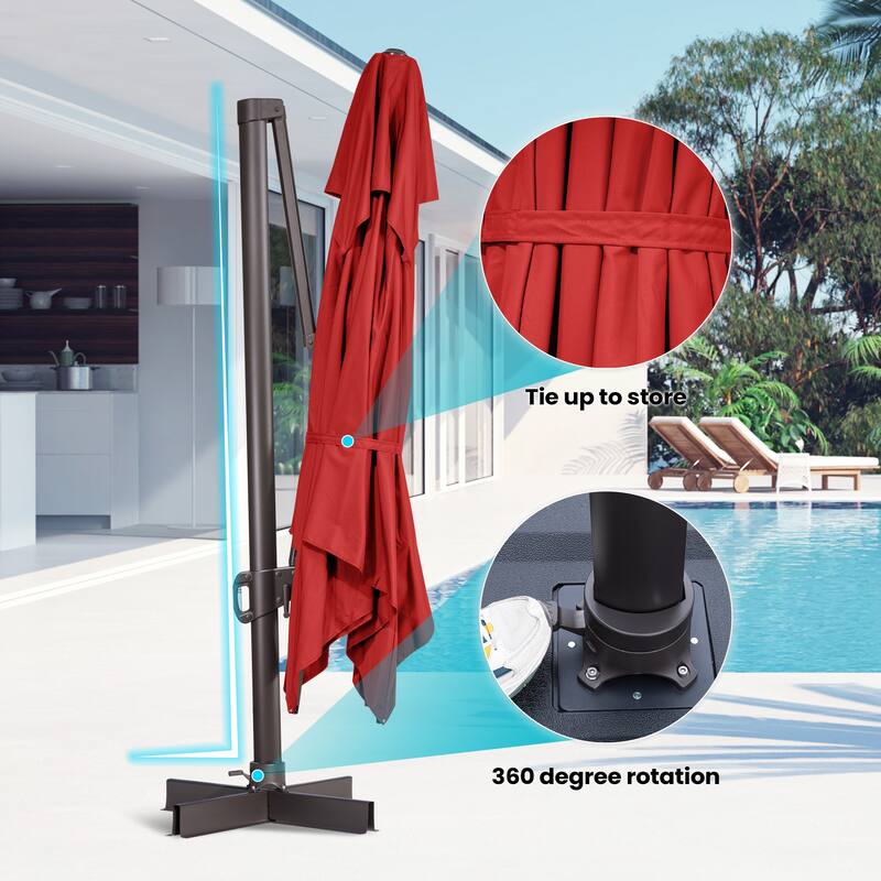 Outdoor 10X13 FT Dual Top Patio Cantilever Umbrella with Rod Base