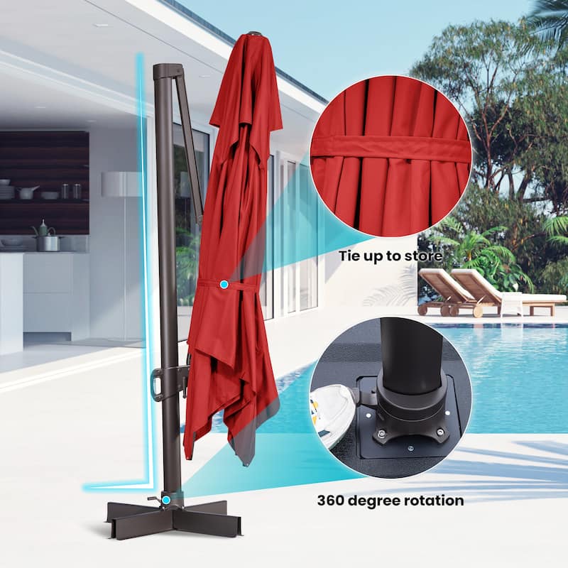Pellebant 10FT x 13FT Outdoor Patio Offset Umbrella 360 degrees Rotation with Base
