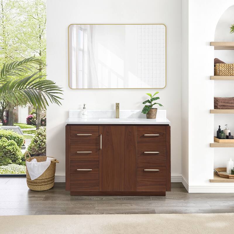 San Single Bath Vanity with Composite Stone Top and Mirror