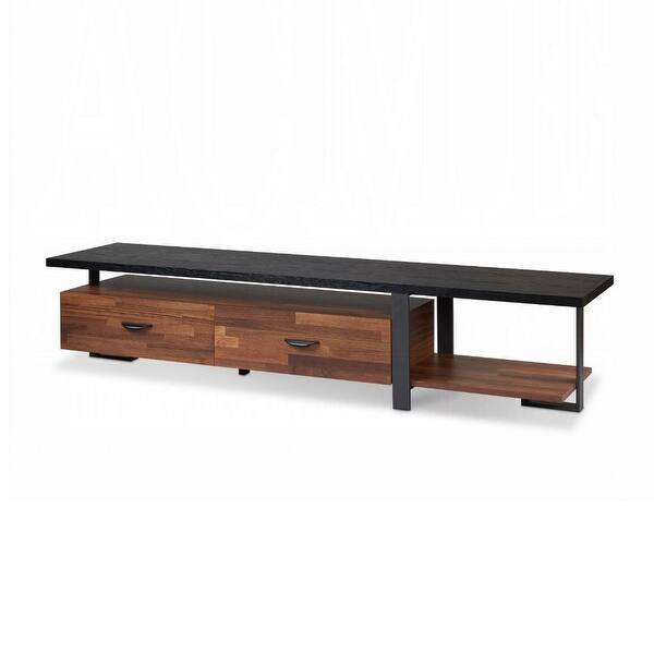 Wood and Metal Frame TV Stand in Walnut & Black Bed Bath & Beyond