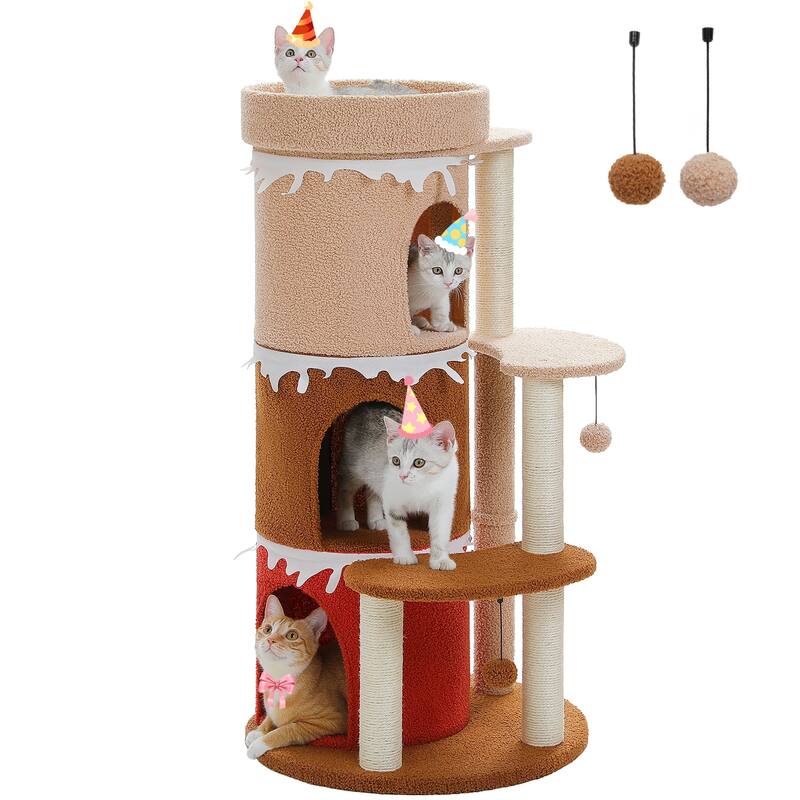 43" Cat Tree Cat Tower for Indoor Large Cats, Cat Bed House with 3 Large Condos and Sisal Scratching Posts for Kittens