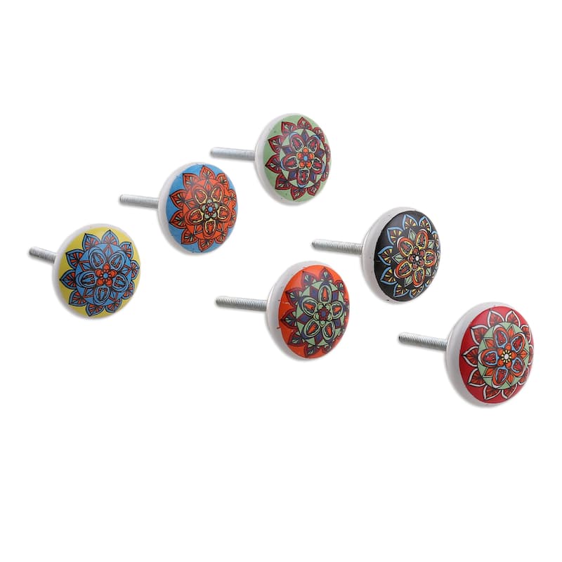 Novica Handmade Floral Dreams Ceramic Knobs (Set Of 6)