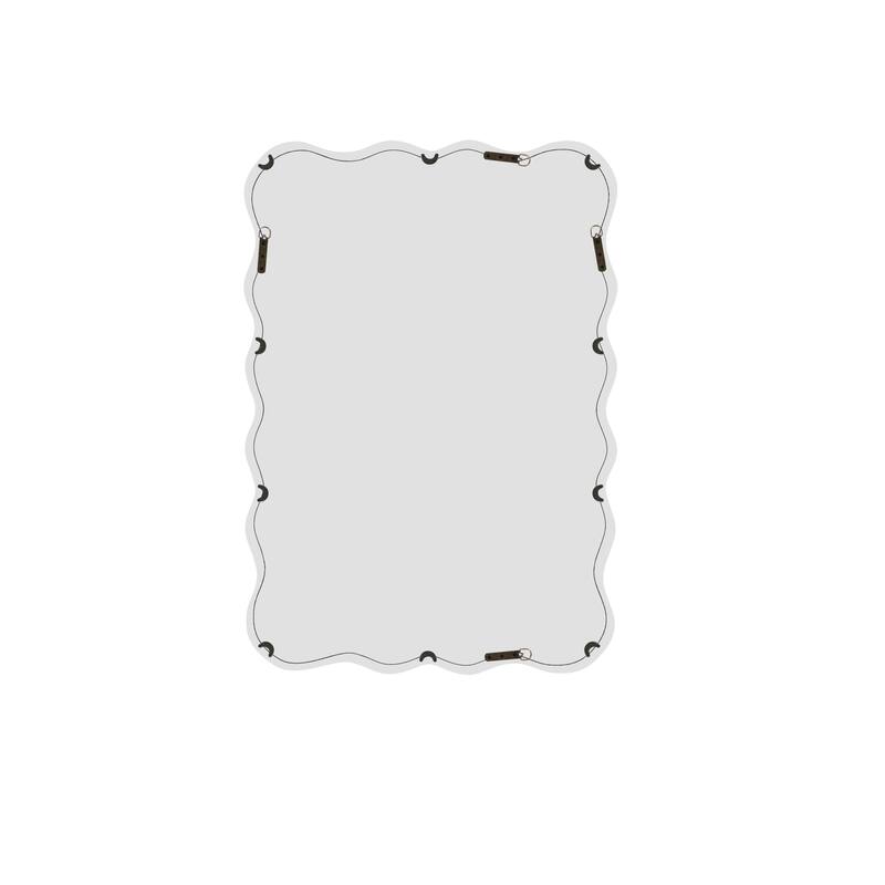 Roomfitters 40" x 28" Solid Wood Wavy Rectangle Mirror, Modern Wall Decor for Bathroom & Entryway, White