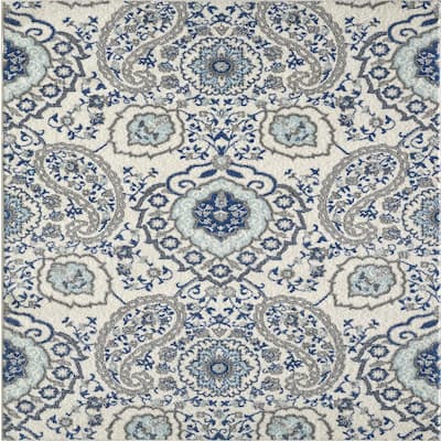 Totti Angel Cream/Blue 5x5 Paisley Rug - 5'X5' Round - 5'X5' Round