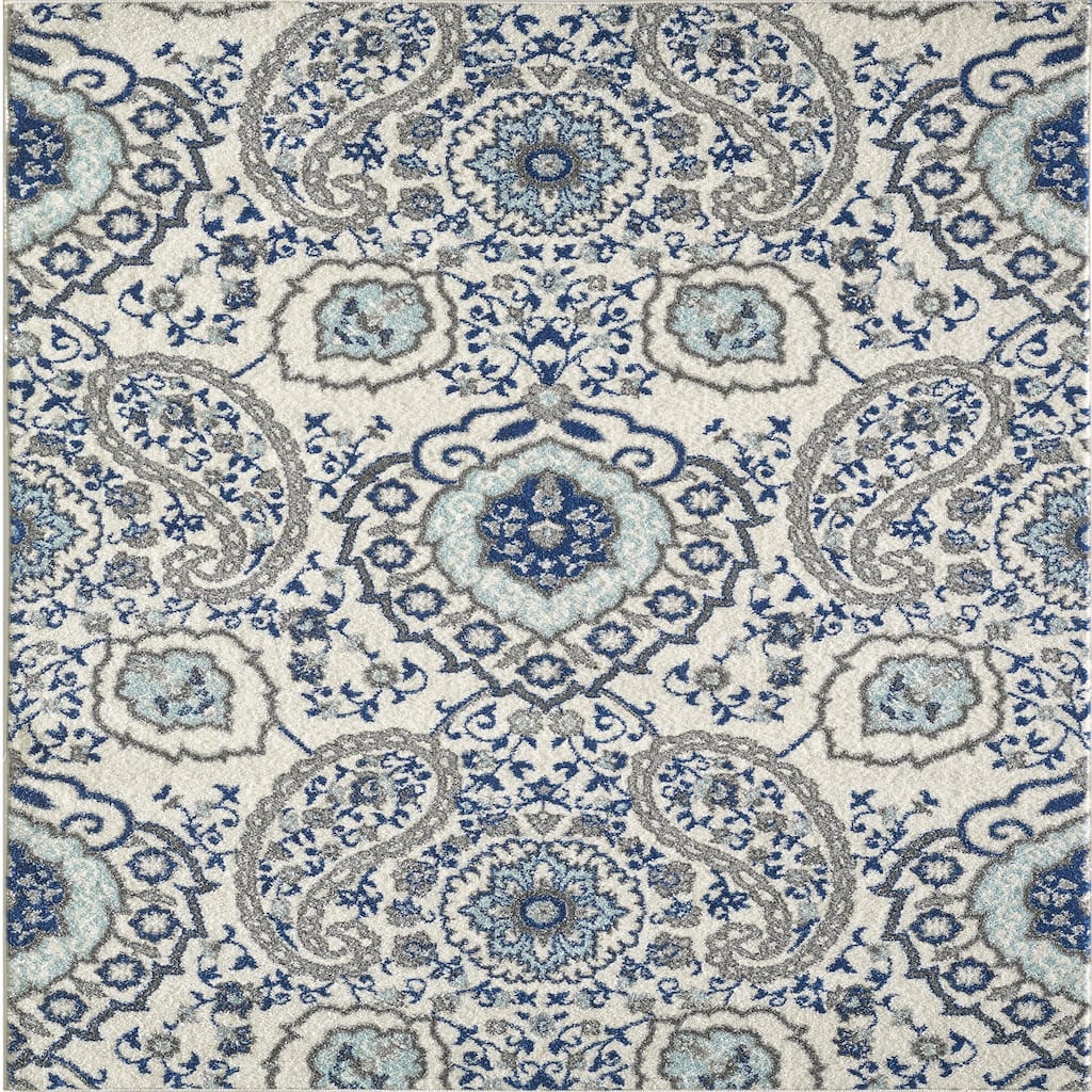 Totti Angel Cream/Blue 5x7 Paisley Rug - 5'X7' Rectangle - 5'X7' Rectangle