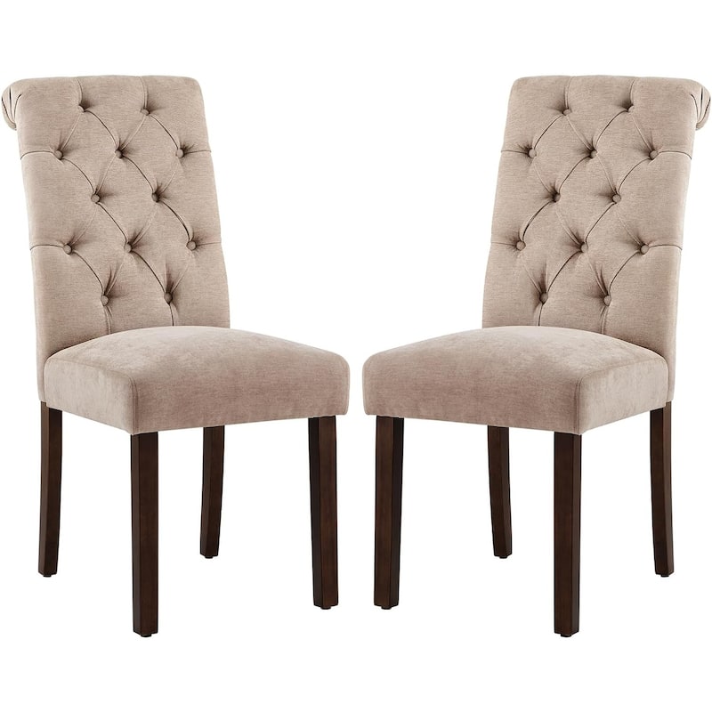 Tufted Parsons Upholstered Dining Side Chairs with Solid Wood Legs and Padded Seat - set of 2 - Camel