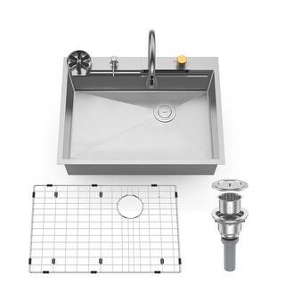 30In 304 Stainless Steel Kitchen Sink Set,Waterfall Faucet,Glass Rinser - 30x22x9 Inch