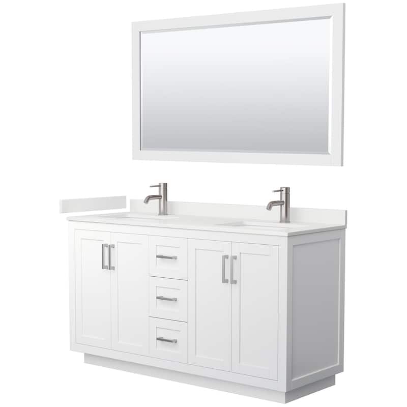 Wyndham Collection WCF292960D-QTZ-UNSM58 Miranda 60" Free Standing - White / White Quartz Top / Brushed Nickel Hardware