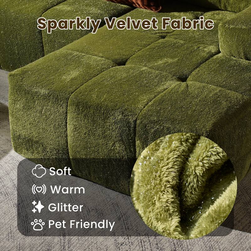 HOOOWOOO Modern Sparkly Velvet Fabric Chaise Sofa Couch