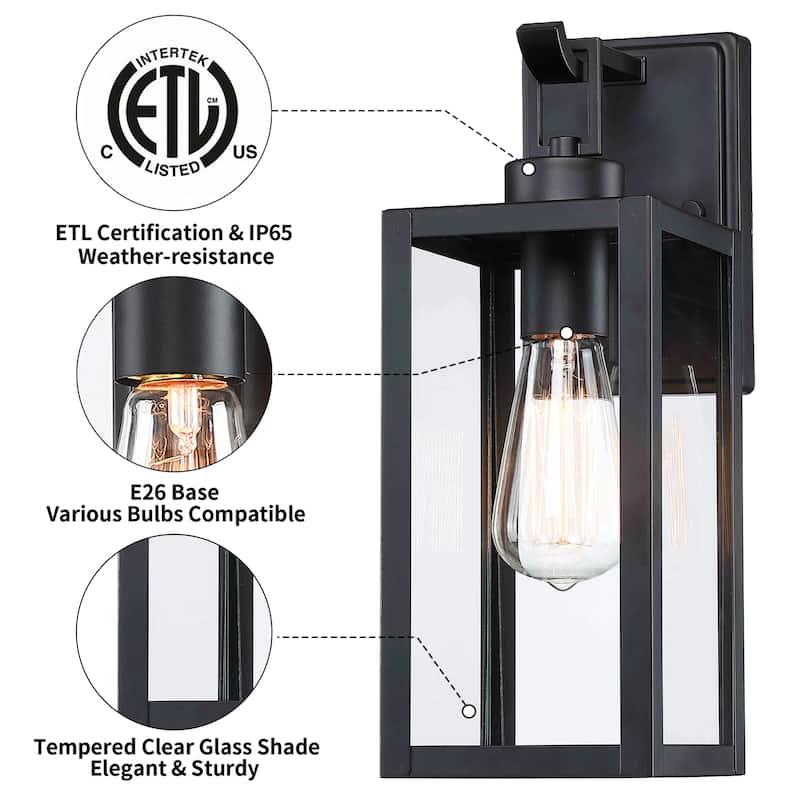 2 Pack 1-Light Matte Black Modern Outdoor Wall Lantern