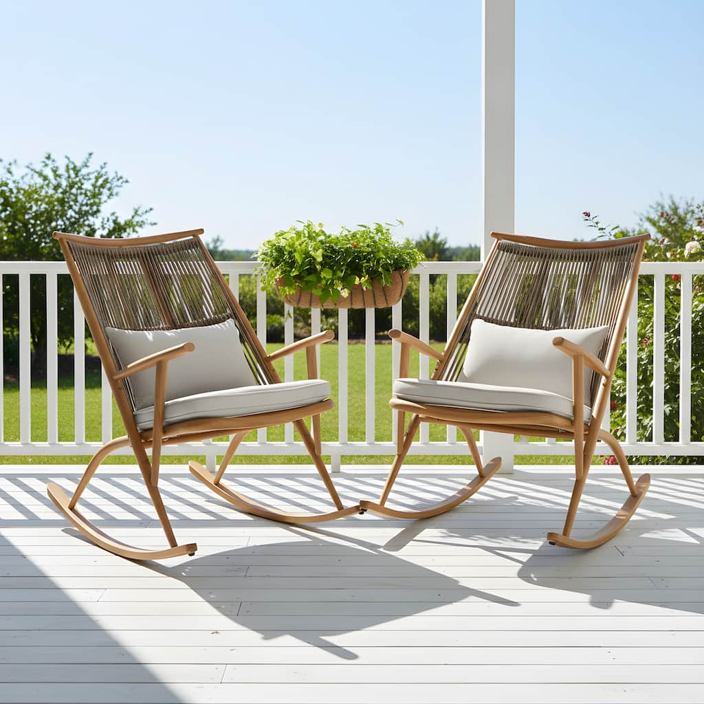 Christopher Knight Home - Auralee Outdoor Faux Rattan Rocking Chair with Balanced Curved Base, Iron Frame & Padded Seat Cushion
