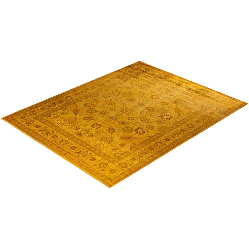 Overton Hand Knotted Wool Vintage Inspired Modern Contemporary Overdyed Yellow Area Rug - 8' 2" x 10' 3"