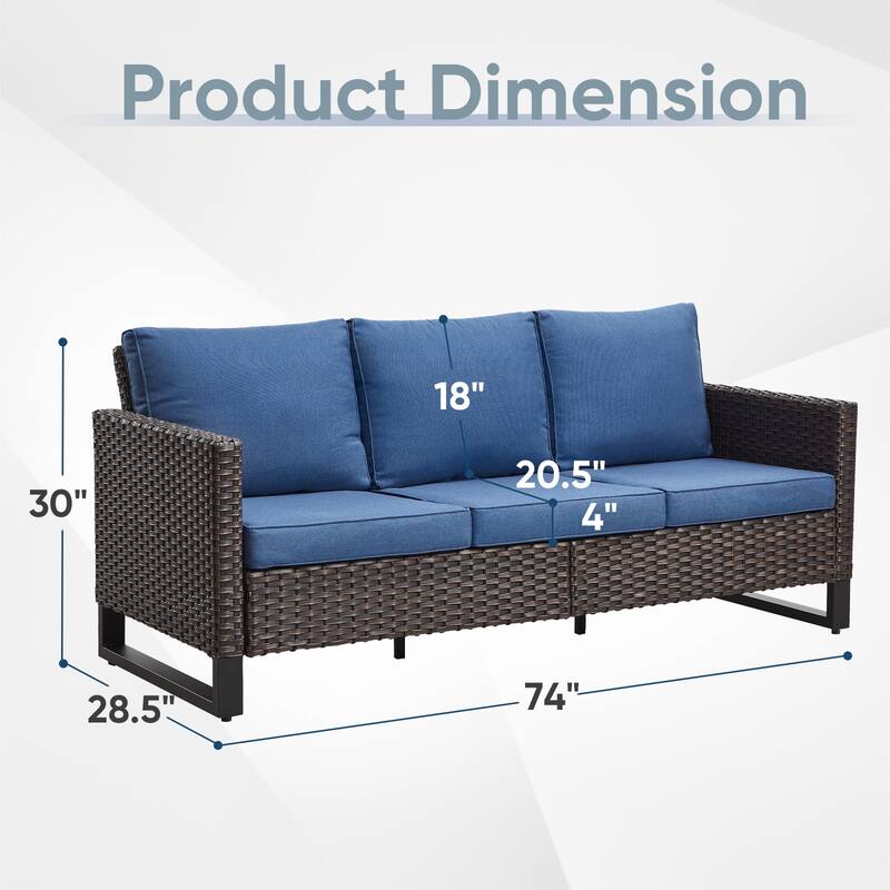 Outdoor 3-Seat Patio Wicker Sofa Brown - Blue