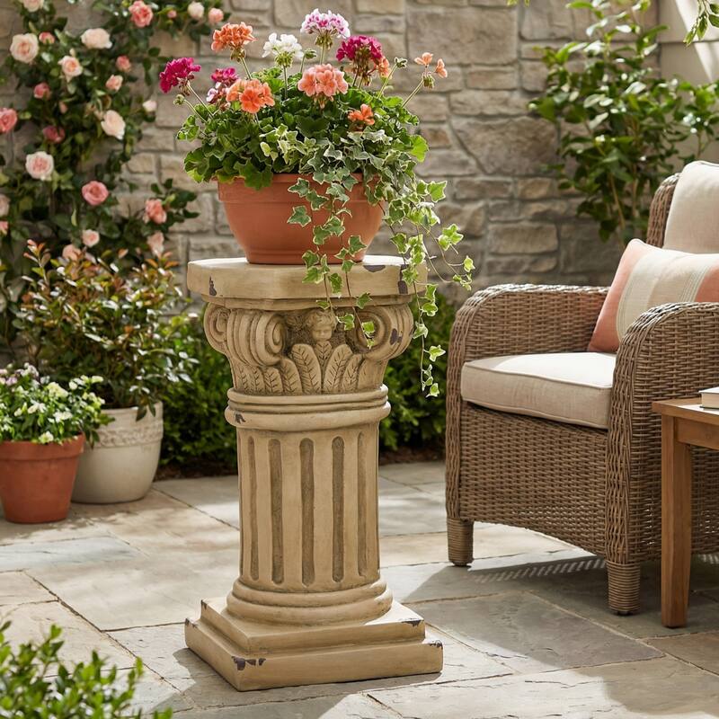 Christopher Knight Home - 18.50"H Classical Ionic MGO Pedestal Plant Stand Side Table for Indoor & Outdoor