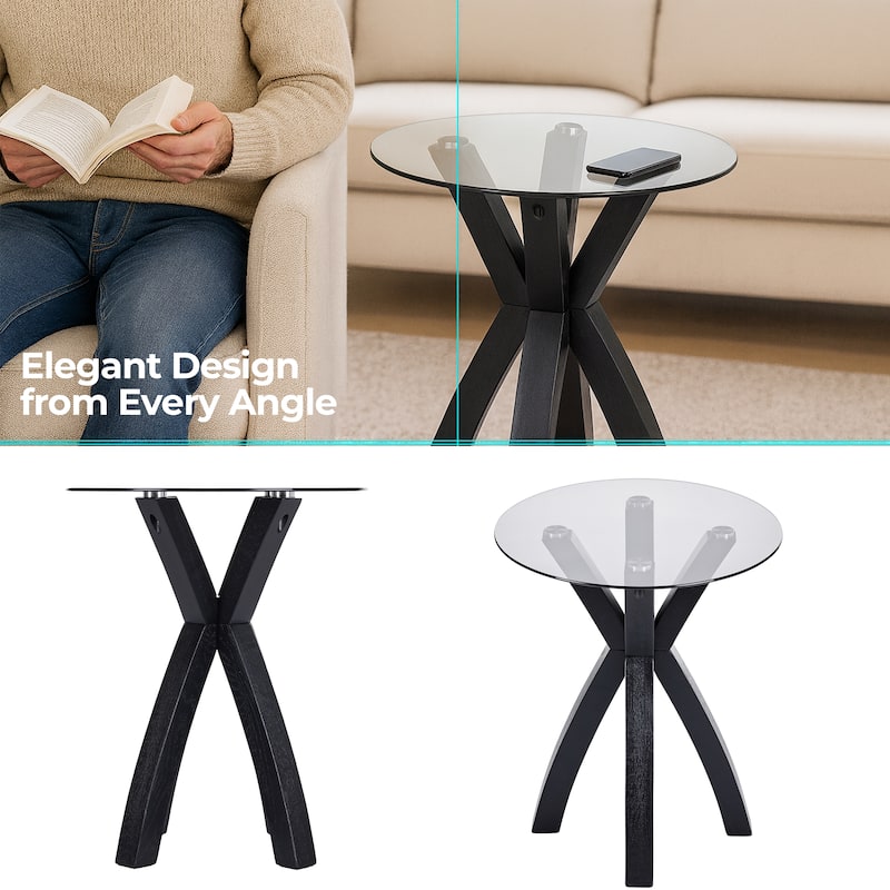 Modern Nesting Table Glass End Table with Criss Cross Base 24" Round