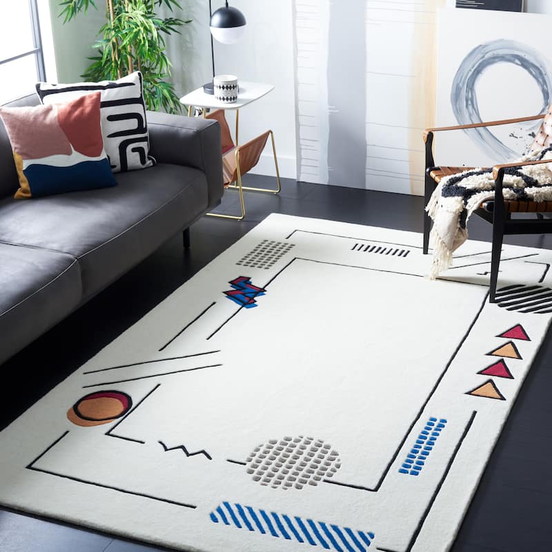 SAFAVIEH Handmade Fifth Avenue Aysu Mid-Century Modern Wool Rug - 5' x 8' - Ivory/Blue