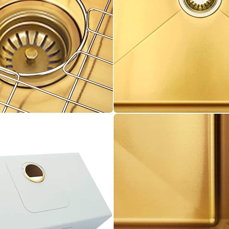 HomeRoots 10" X 33" Gold Stainless Steel Undermount Kitchen Sink - 33.00 in. x 10.00 in. x 18.00 in.