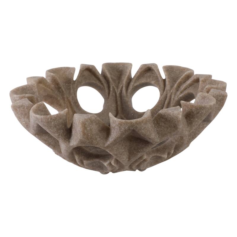 Artistic Decorative Bowl with Sculptural Cut-Out Design - 16", Tan