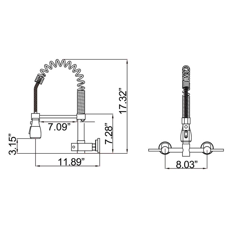Modland Wall-Mounted Kitchen Faucet with Pull Down Sprayer 3-Function in Brushed Gold/Matte Black
