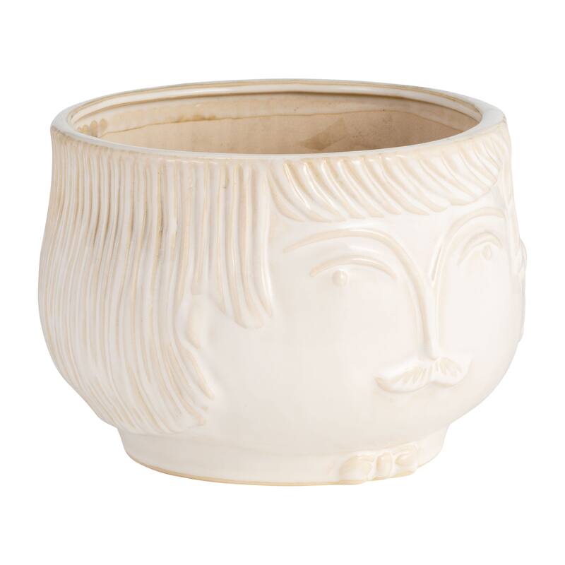 Ceramic Abstract Face Shaped Planter - White, 7"