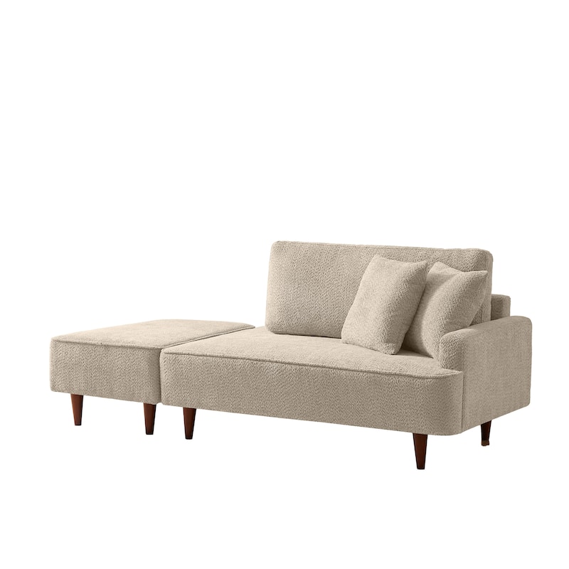 Indoor Chaise Lounge Chair with Ottoman Boucle Upholstered Chaise 2 Throw Pillows Included for Living Room Bedroom