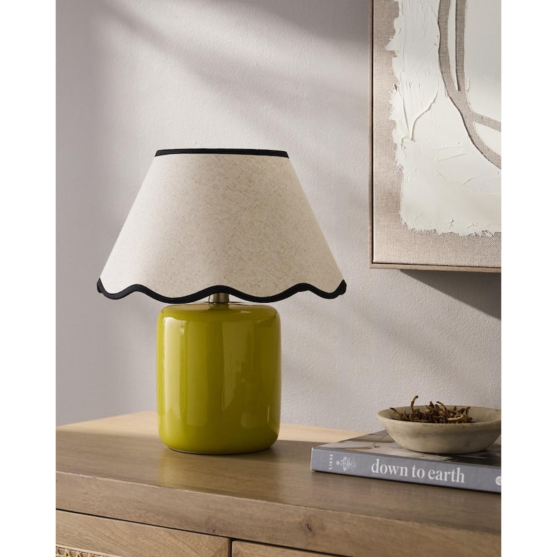 Livabliss Marivela Traditional Accent Table Lamp - 15"H x 12"W x 12"D - Green/Black & Beige