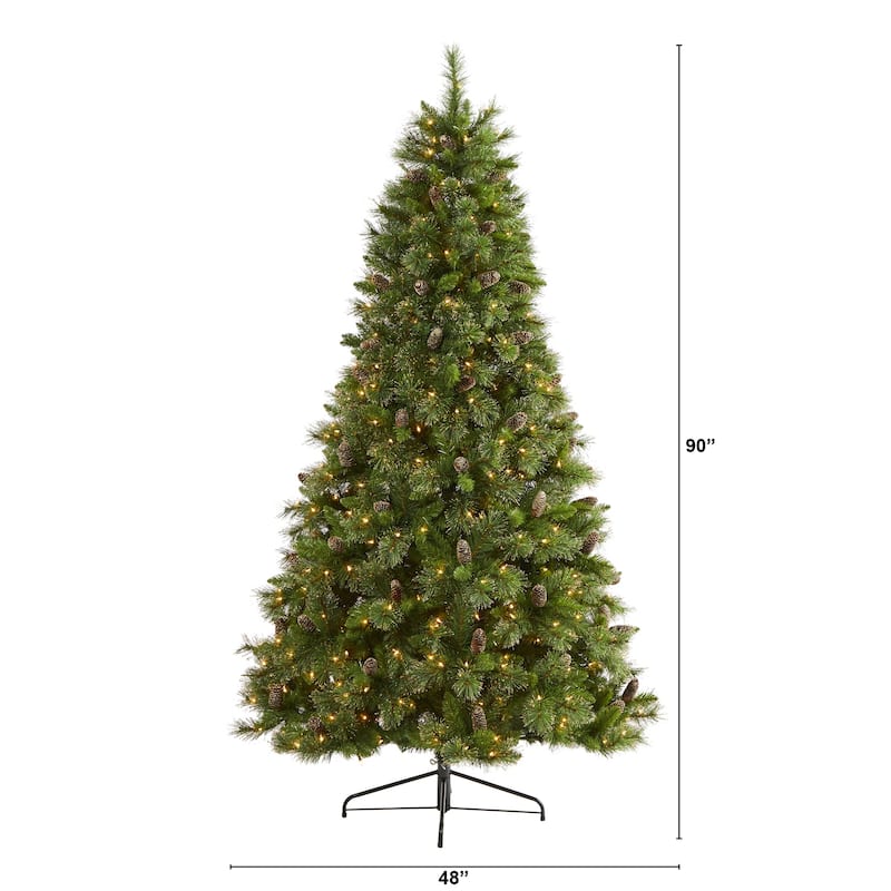 7.5Ft Artificial Christmas Tree with Lights - Golden Washington Pine Holiday Decor - Green - 84