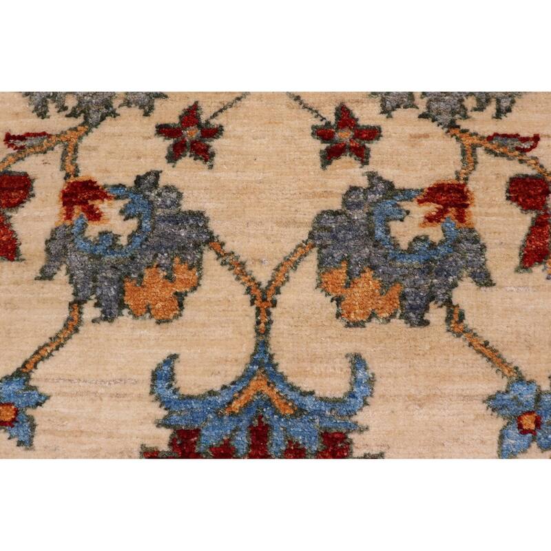 Shabby Chic Ziegler Teagan Beige Red Hand-Knotted Wool Runner - 2'2'' x 5'0''